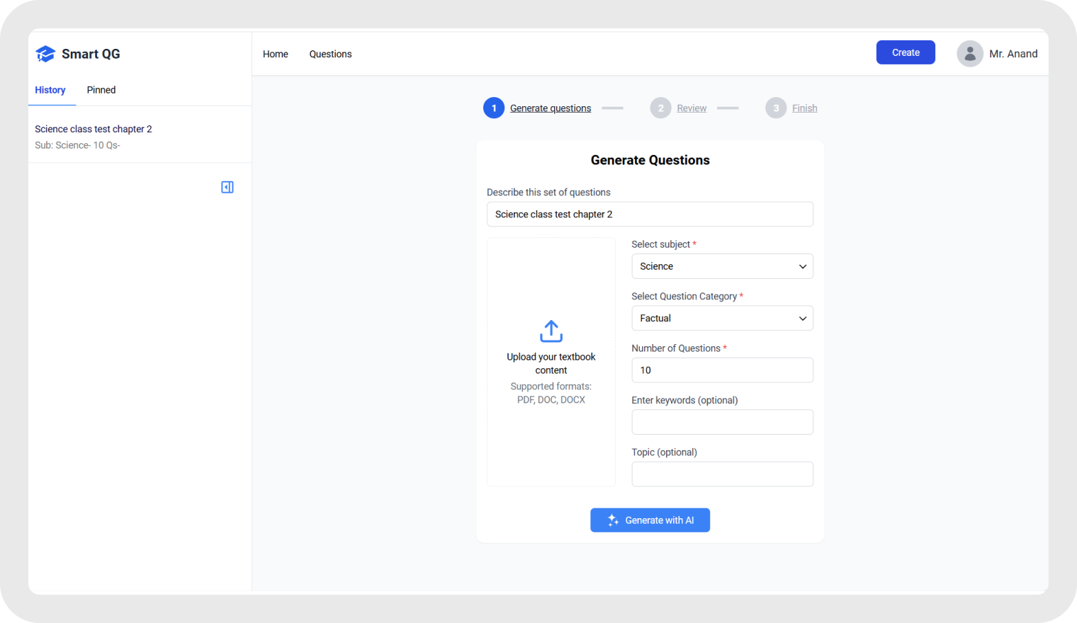 Question Generator Dashboard